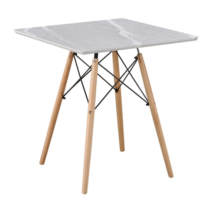 Tavolino quadrato con piano effetto marmo grigio chiaro 70x70 - Ester