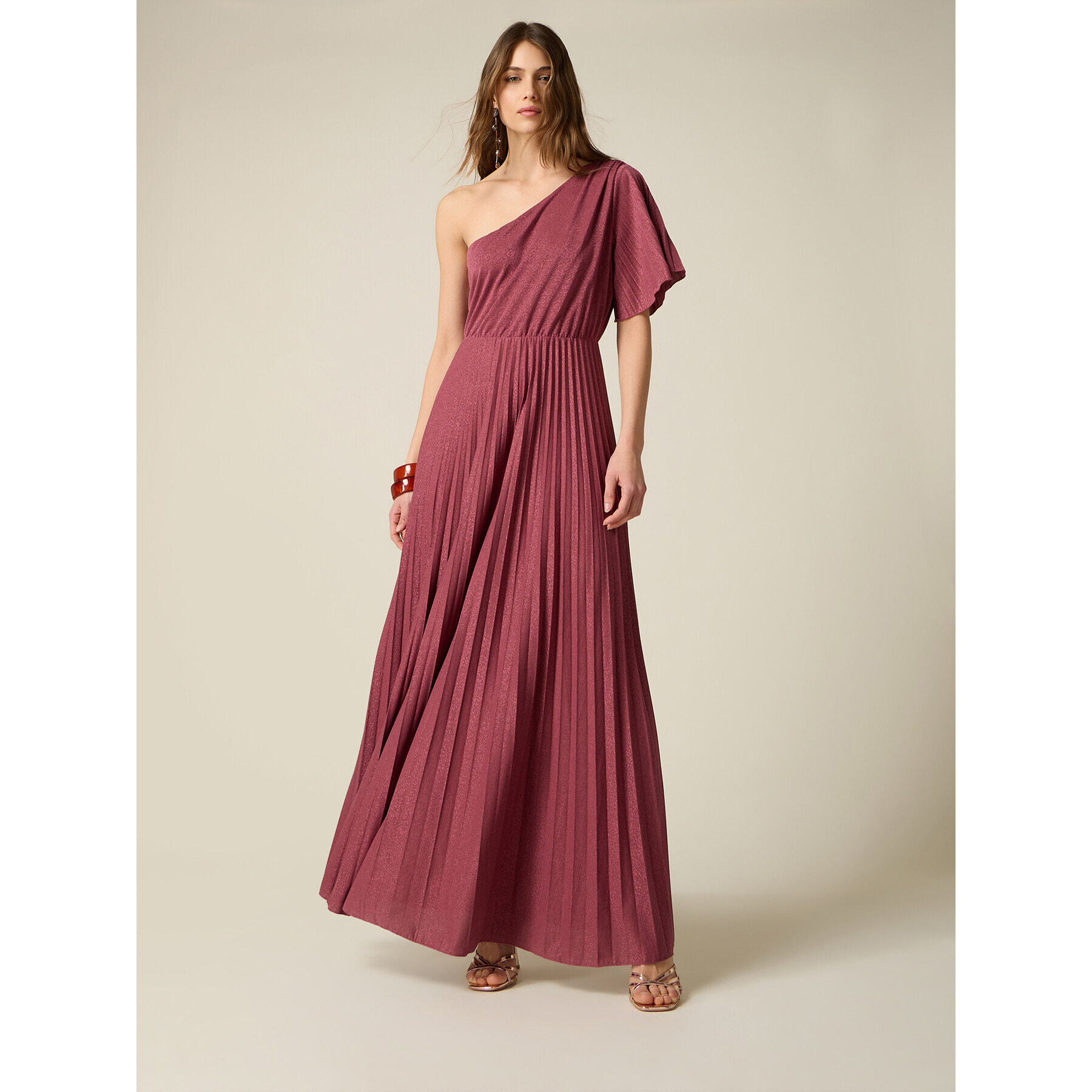 Oltre - Vestito lurex monospalla - Bordeaux