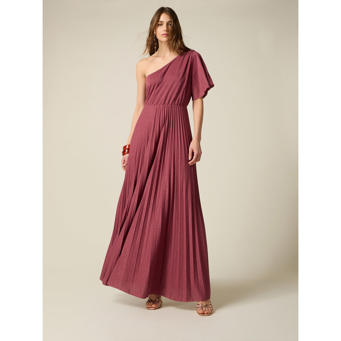 Oltre - Vestito lurex monospalla - Bordeaux