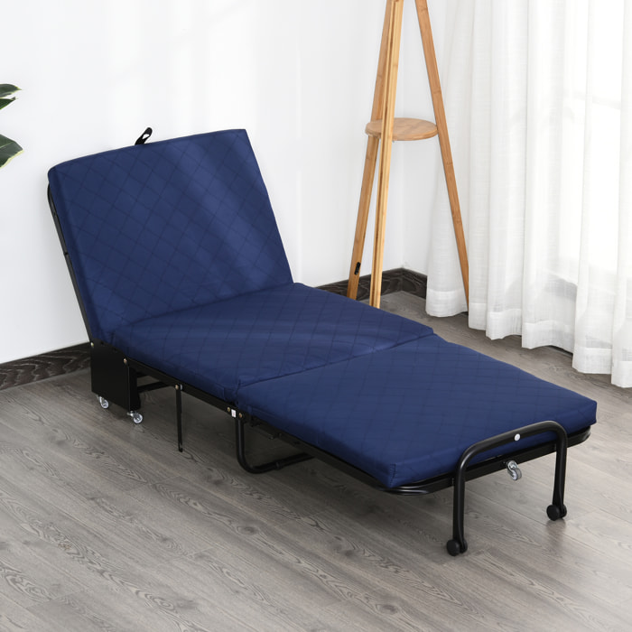 Cama Plegable Portátil Cabecera Ajustable en 5 Niveles de Ángulo 184x65x26cm Azul