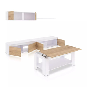 Pack salón con mesa de centro Arlet Plus Blanco Artik (Blanco Mate) - Roble Canadian