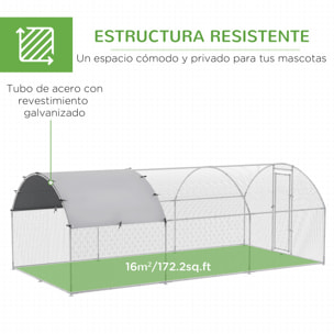 Gallinero para Exterior Grande Jaula de Acero Galvanizado con Techo de Tela Oxford Corral y Cerradura para 12-18 Gallinas Conejos Aves 5,7x2,8x1,97 m Plata