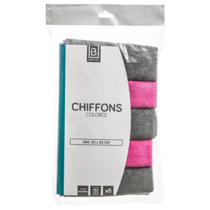 5 chiffons microfibre 30x30cm