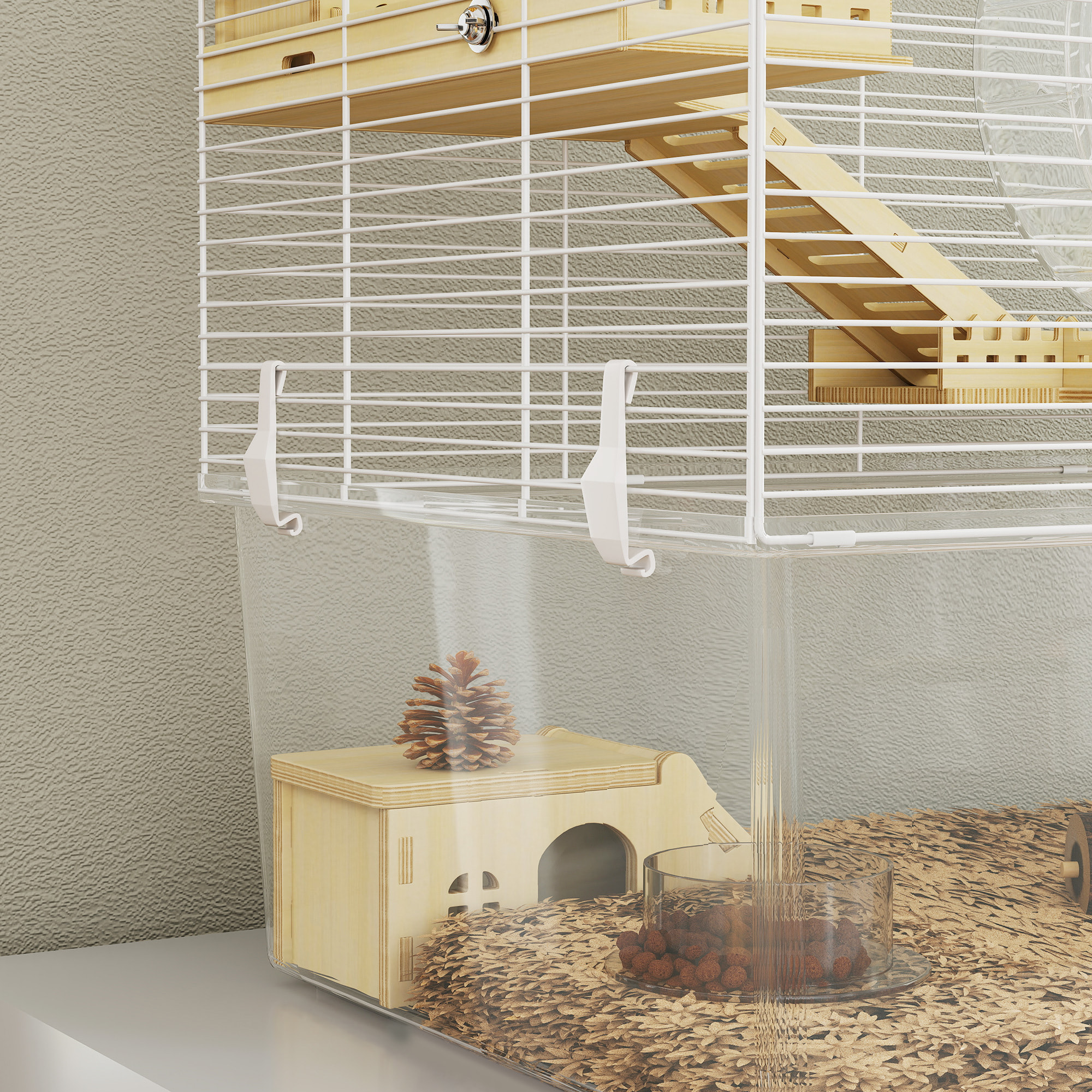 Cage à hamster à 3 niveaux avec roue d'exercice, plateau, 59 x 35,5 x 47 cm, blanc