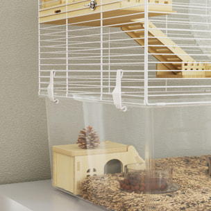 Cage à hamster à 3 niveaux avec roue d'exercice, plateau, 59 x 35,5 x 47 cm, blanc