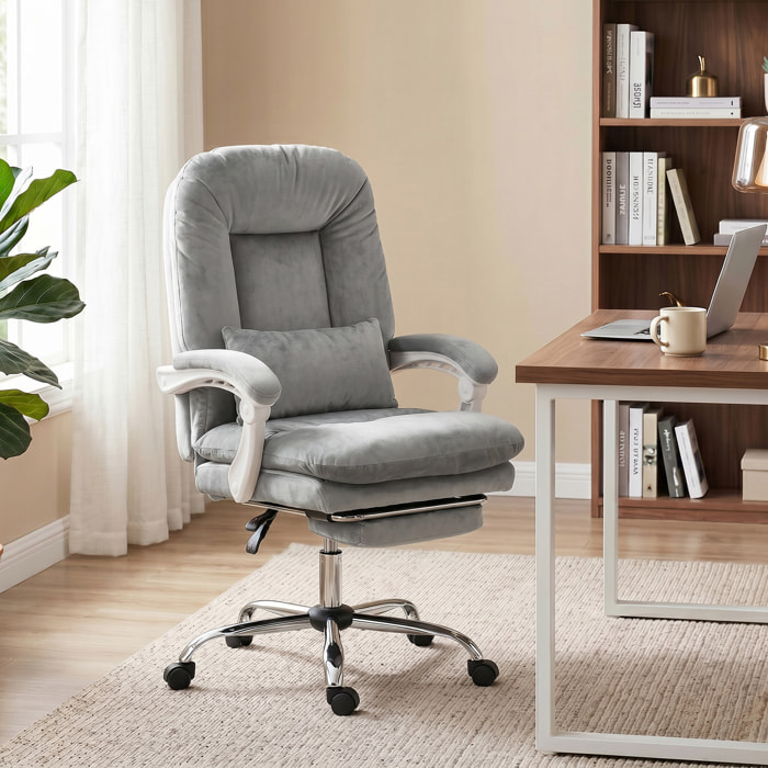 Fauteuil bureau manager inclinable repose-pieds rétractable velours gris clair