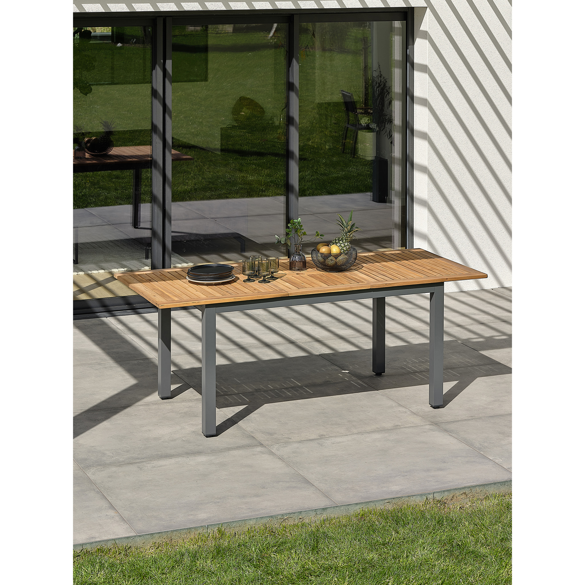 ORSINO - Table de jardin 8 places alu anthracite - Acacia