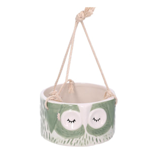 Portavaso pensile in ceramica gufo verde cm ø12,4h7/20