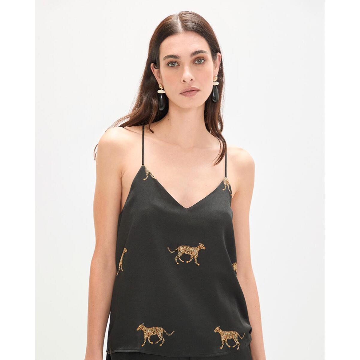 Top in pizzo satinato stampato