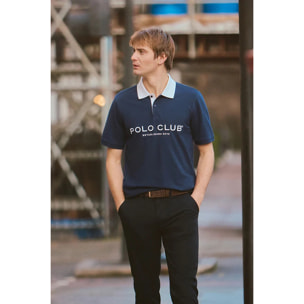 Polo blu marino con collo e logo a contrasto Established 2012 Polo Club
