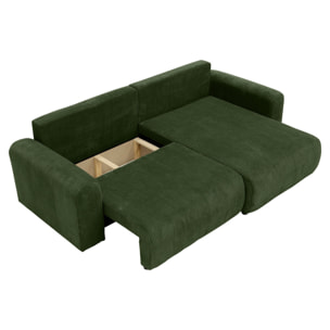 Naomi - Canapé d'angle réversible 4 places convertible avec coffre en velours côtelé - Vert