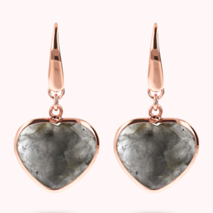Orecchini Pendenti a Cuore in Pietra Naturale Quarzo Grigio