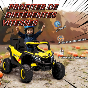 Buggy électrique enfant UTV 12V 7Km/h max. télécommande port USB nombreux effets jaune noir