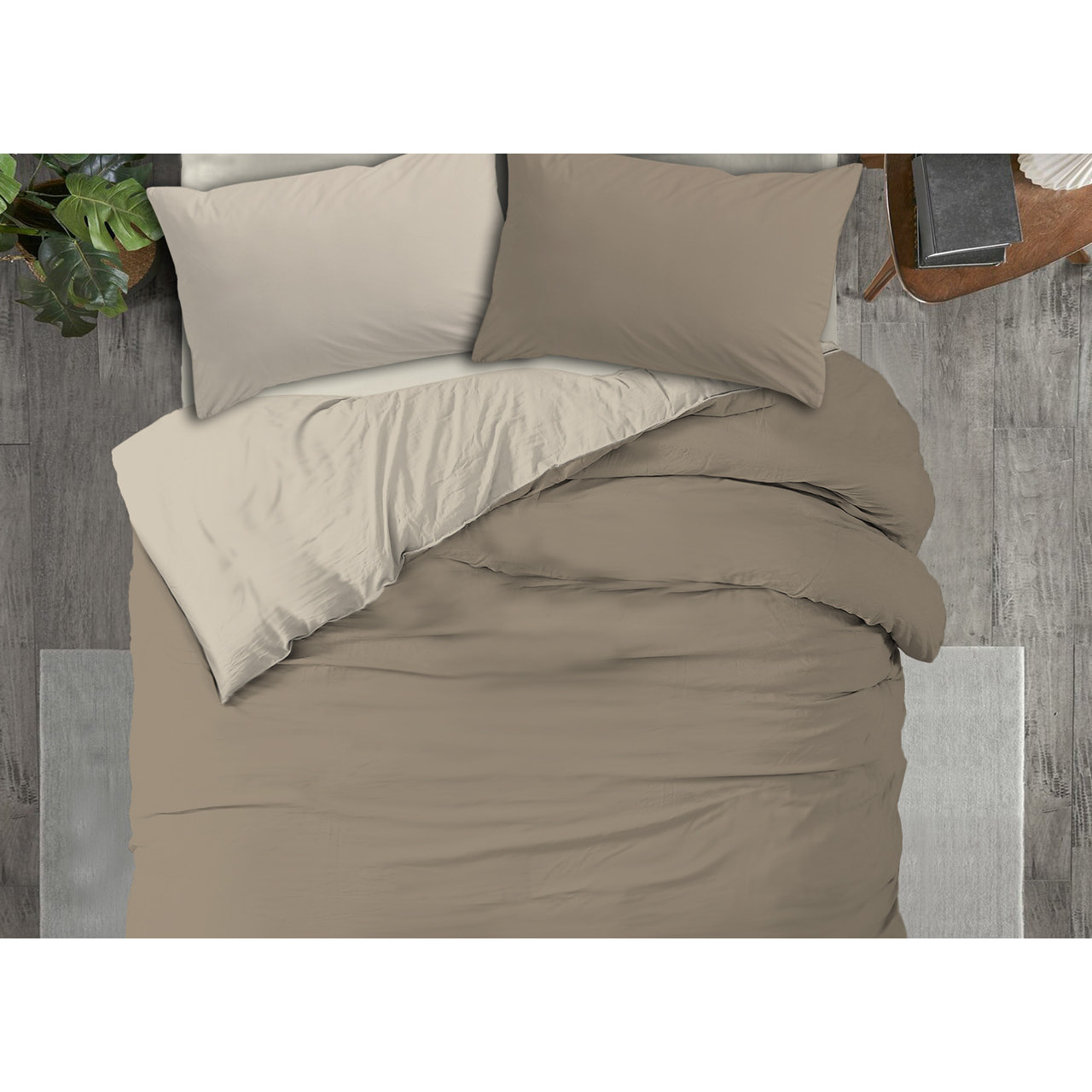 Copripiumino No Stiro Tinta Unita Bicolor Francesca Tortora Panna