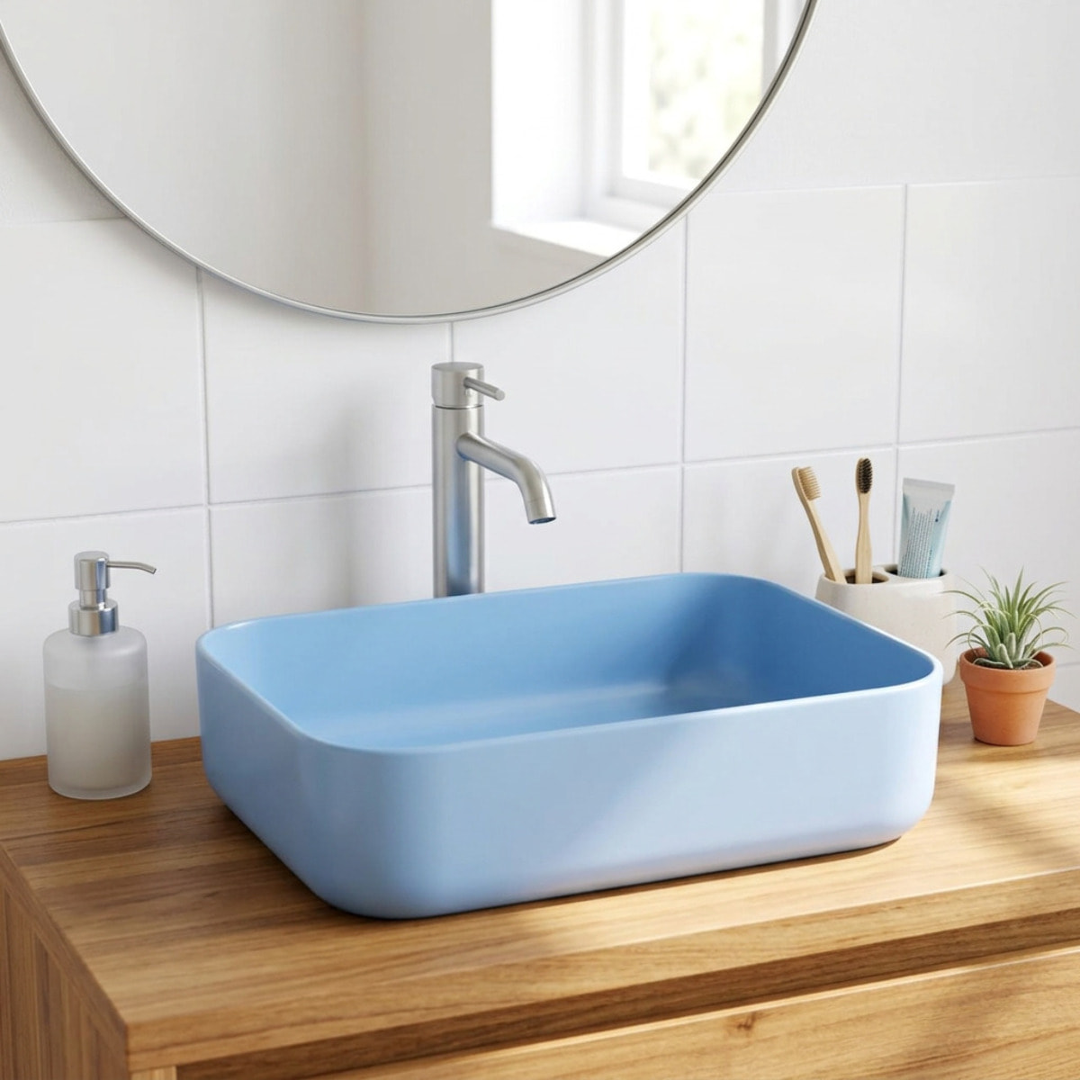 Vasque à poser rectangulaire en céramique 50 x 39 cm - bleu mat - sans trop-plein - SAT Infinitio