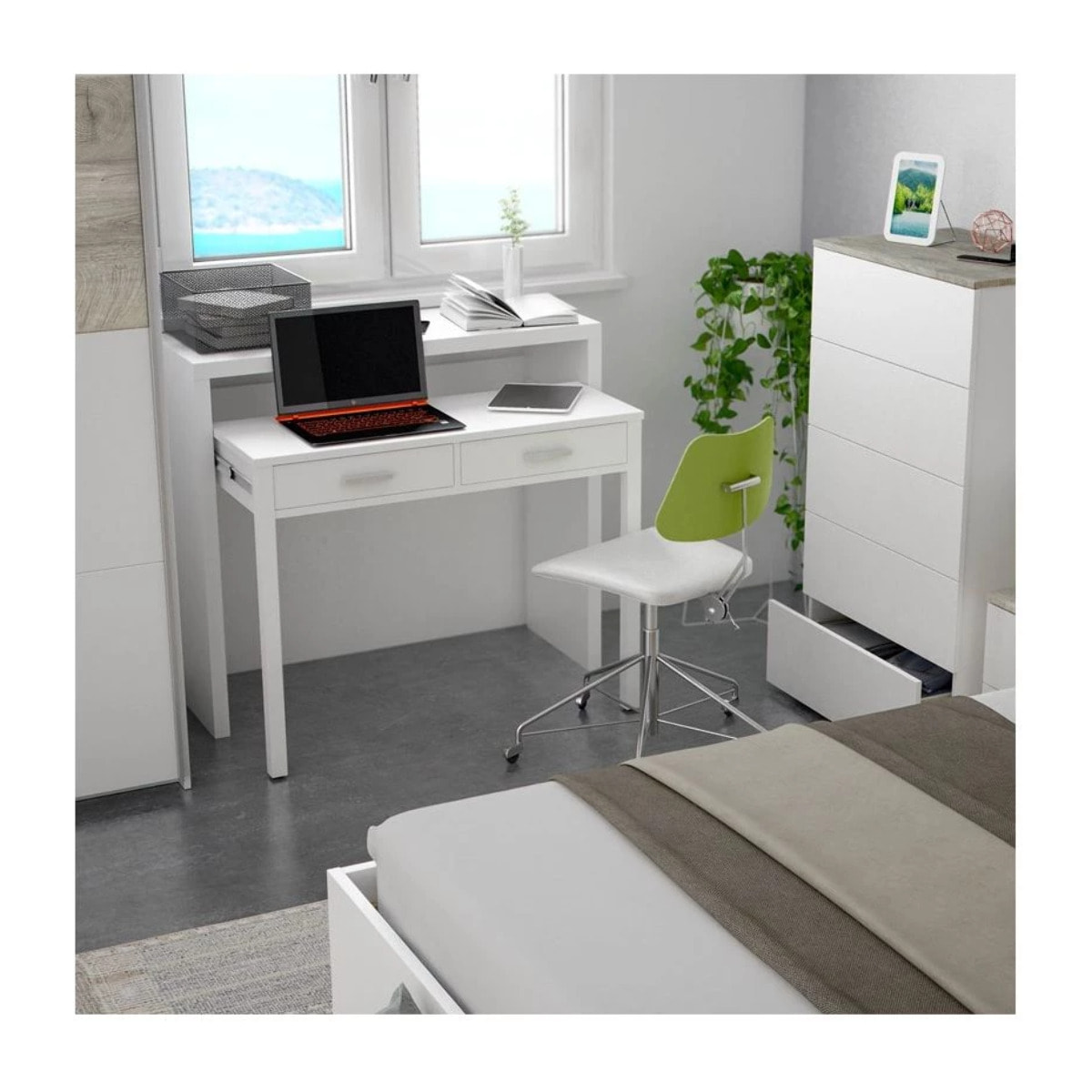 Mesa de escritorio extensible Bureau Blanco Artik (Blanco Mate)