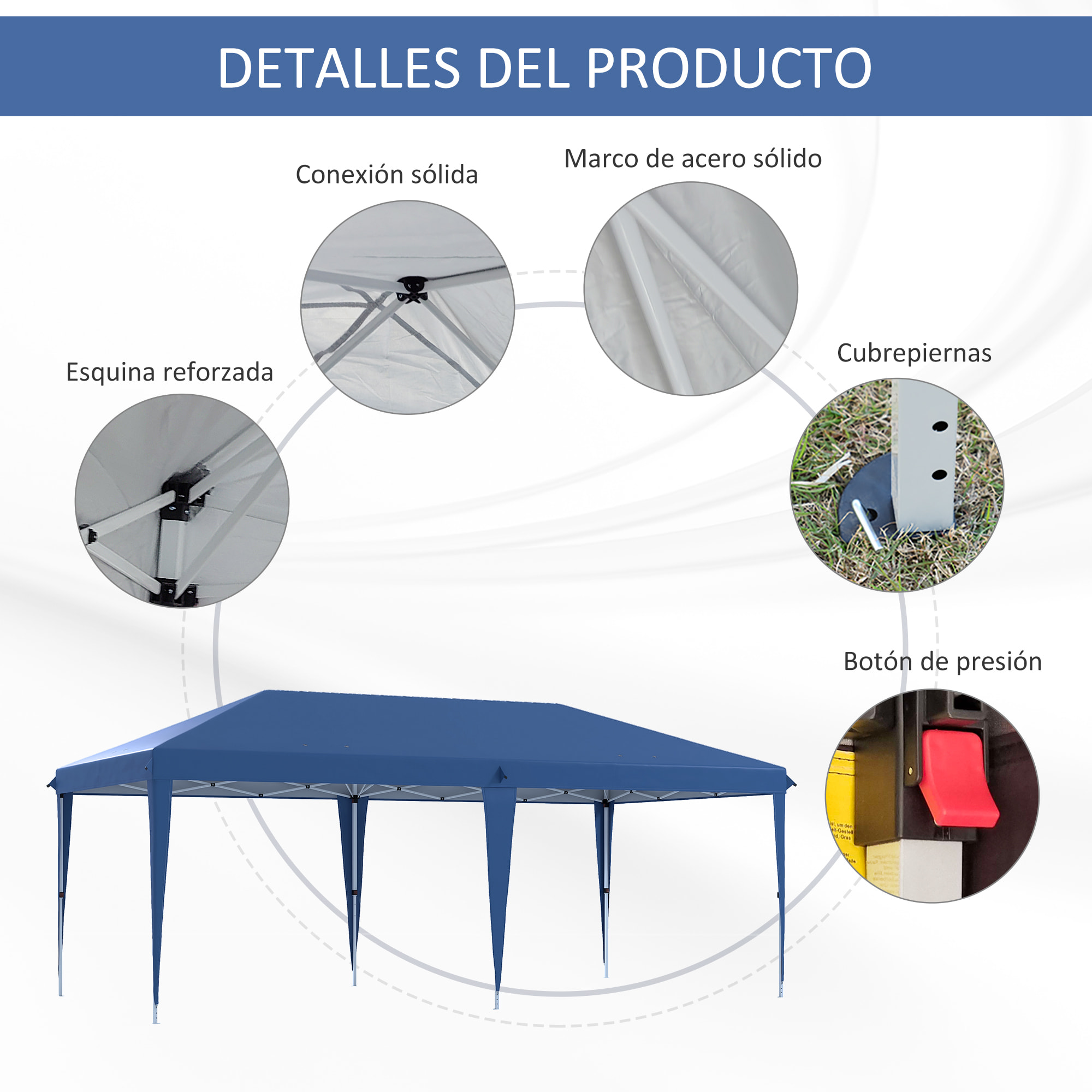 Carpa Plegable 6x3 m Cenador de Jardín con Altura Ajustable en 3 Niveles Bolsa de Transporte Anti-UV y Marco de Acero Carpa de Jardín para Patio Terraza Azul