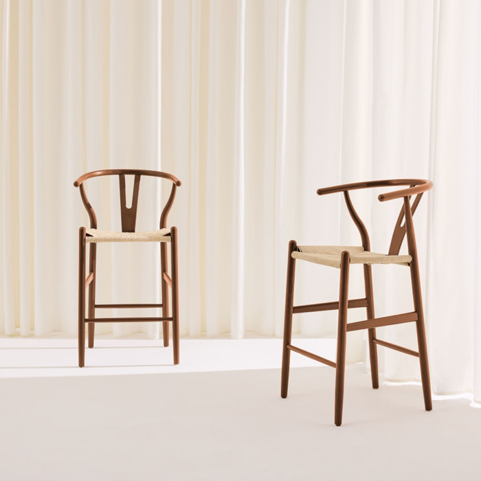 Tabouret de bar vintage bois de hêtre et cordes (lot de 2) CECILE