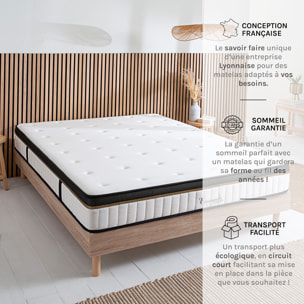 Ensemble Matelas Émeraude & Sommier Kit Bois, Mémoire de Forme & Air System, 25 cm, Accueil Moelleux, Soutien Ferme, Lattes Actives
