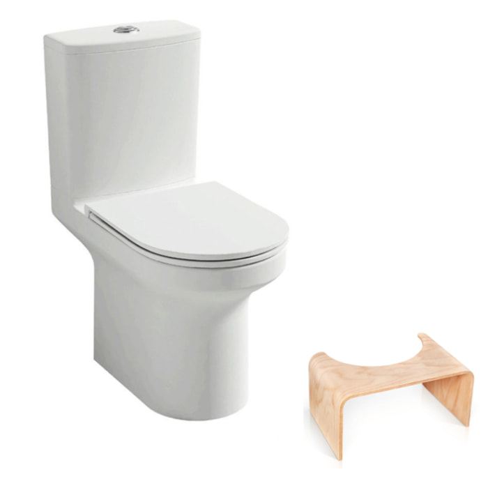 WC au sol sans bride Elite + tabouret physiologique bois