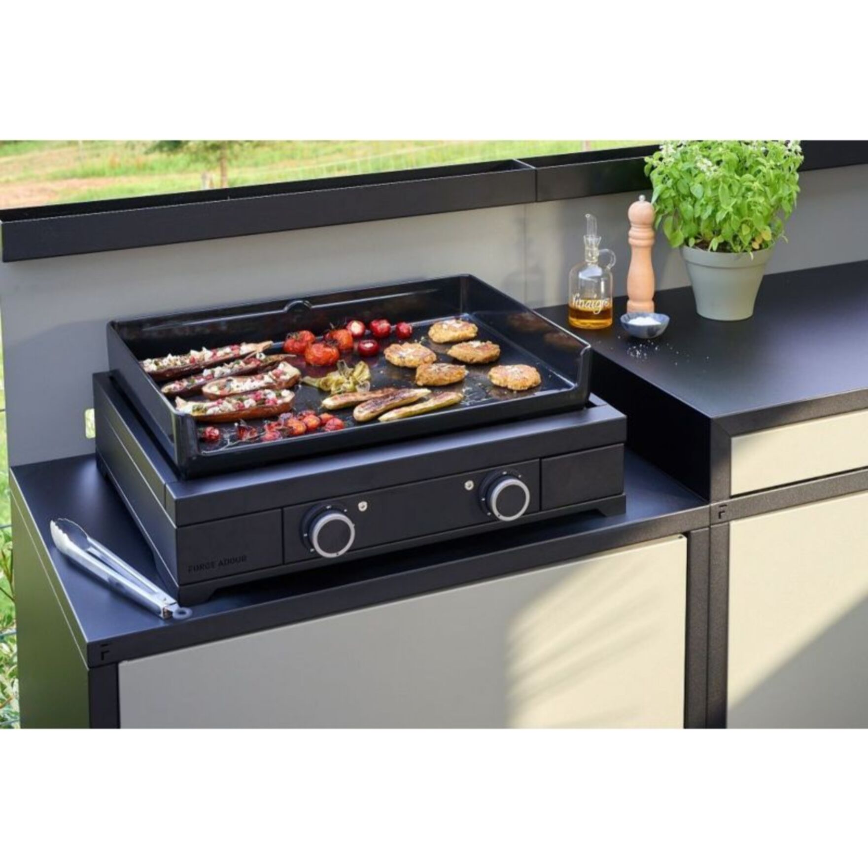 Plancha électrique FORGE ADOUR Modern E 60 A N noir 2 brûleurs à poser 65.5x39.5 cm