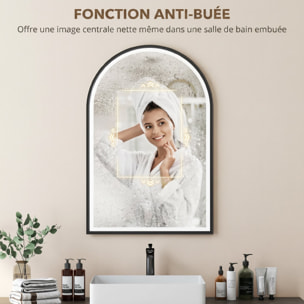 Miroir salle de bain LED design arche 60 x 90 cm anti-buée dimmable tactile réglable verre trempé alu noir