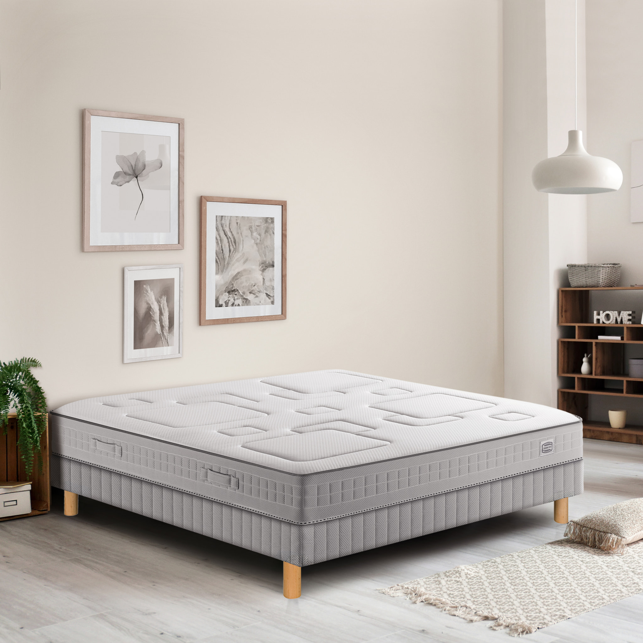Ensemble EQUILIBRE matelas H25 ressort ensachés, ferme, sommier
