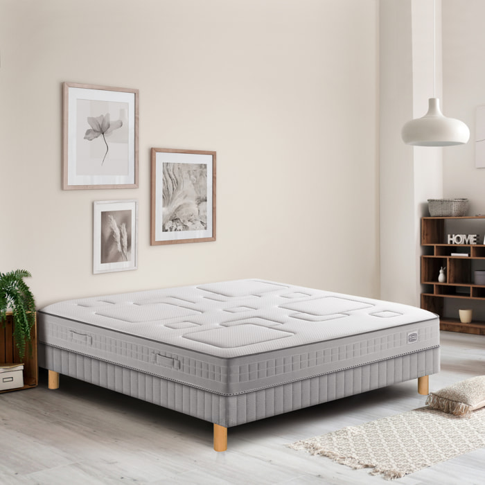 Ensemble EQUILIBRE matelas H25 ressort ensachés, ferme, sommier