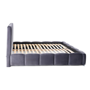 Torreon - lit coffre - 140x200 - sommier inclus - en velours - Gris foncé