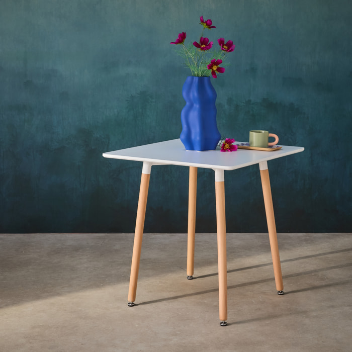Table à manger blanche carrée MDF et bois de hêtre - Hedvig