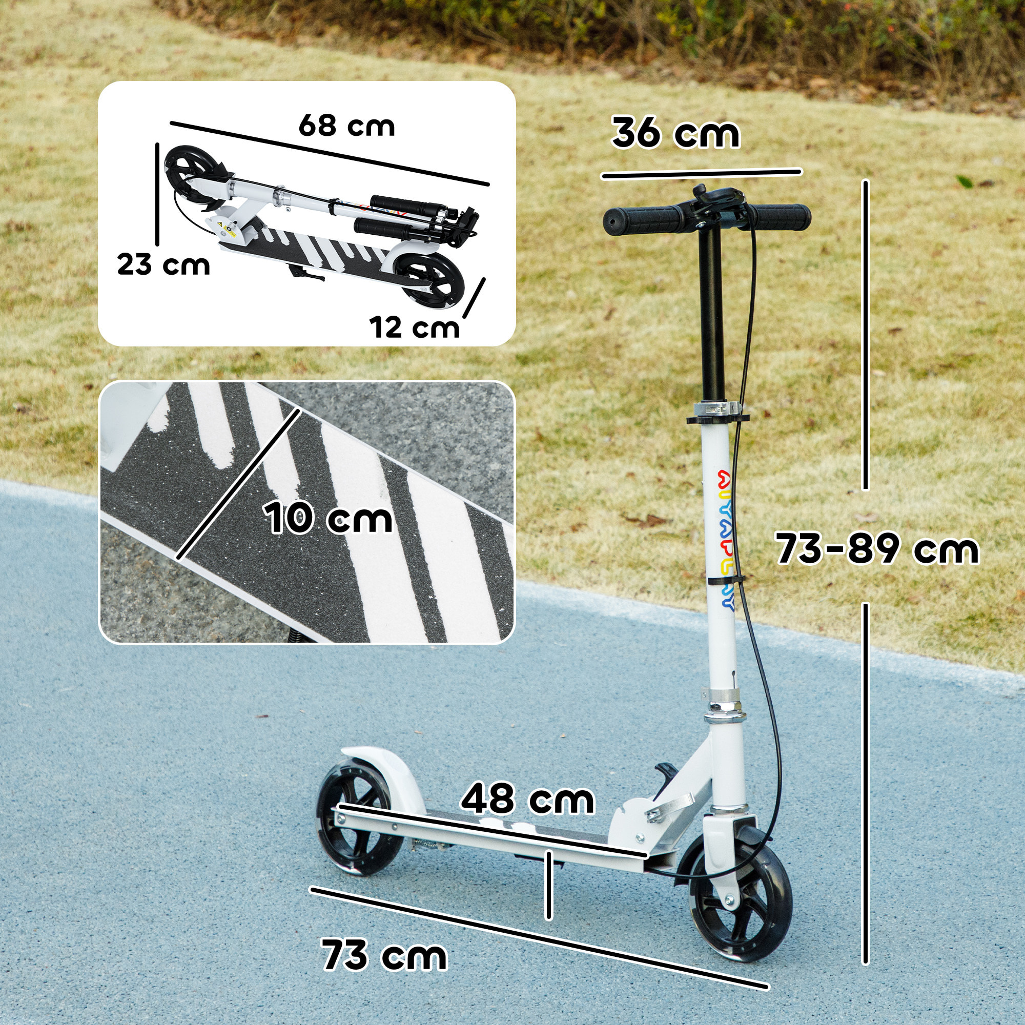 Patinete Plegable para Niños de 3-8 Años, Patinete Infantil de 2 Ruedas con LED Luces, Manillar de 4 Altura Ajustable, Freno Posterior y de Mano, Blanco