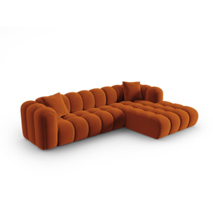 Canapé d'angle droit modulable "Clotilde" 4 places en velours terracotta