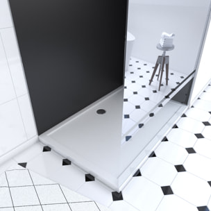 Pack Douche a l'Italienne 90x120 - Kit Panneaux Muraux Noir/Chrome + Receveur + Paroi Miroir 8 mm