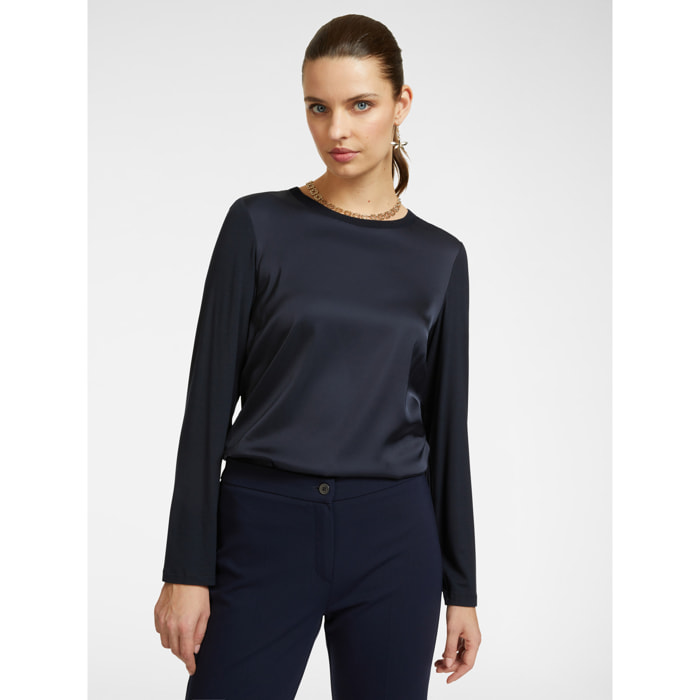 Elena Mirò - T-shirt in due tessuti - Blu