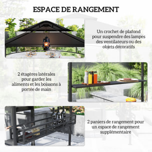 Abri pour barbecue - pavillon pour barbecue - barnum - 4 étagères - métal noir tissu anthracite