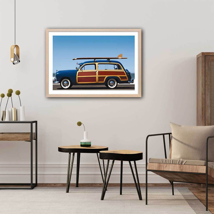Affiche surf car de legende Affiche + cadre en bois - Chêne