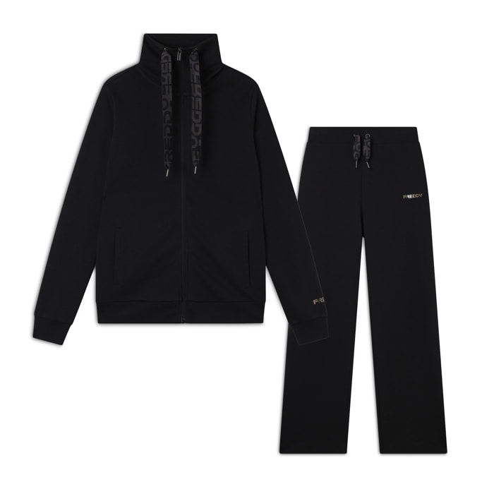Tuta interlock comfort fit con zip e collo alto ampio