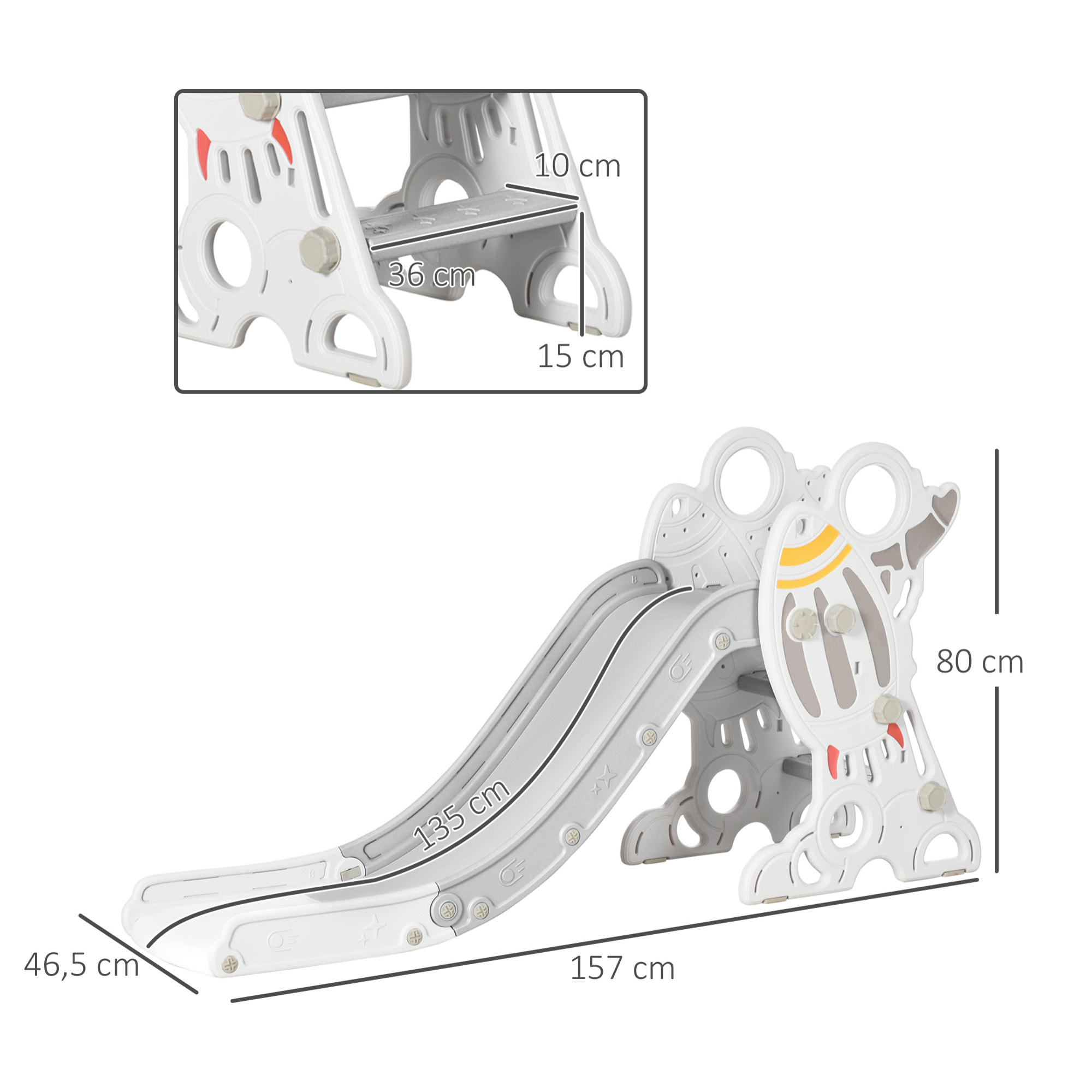 Tobogán Infantil Tobogán para Niños de 18-36 Meses con 3 Escaleras Antideslizantes Carga 30 kg para Interior Hogar 157x46,5x80 cm Gris y Blanco