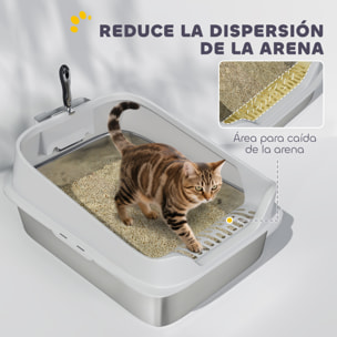 Arenero para Gatos de Acero Inoxidable XL, Caja de Arena para Gatos, Arenero con Borde Alto, Pala Metálica, Fácil de Limpiar, Prueba de Fugas, 60,2x40,2x29,7 cm, Gris