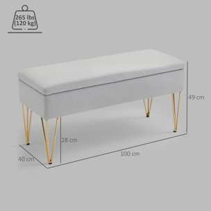 Banco Pie de Cama, Taburete Pie de Cama Tapizado en Lino Sintético con Patas de Acero y Asiento Acolchado, Estilo Moderno, Banco para Dormitorio, Entrada, Pasillo, Gris Claro