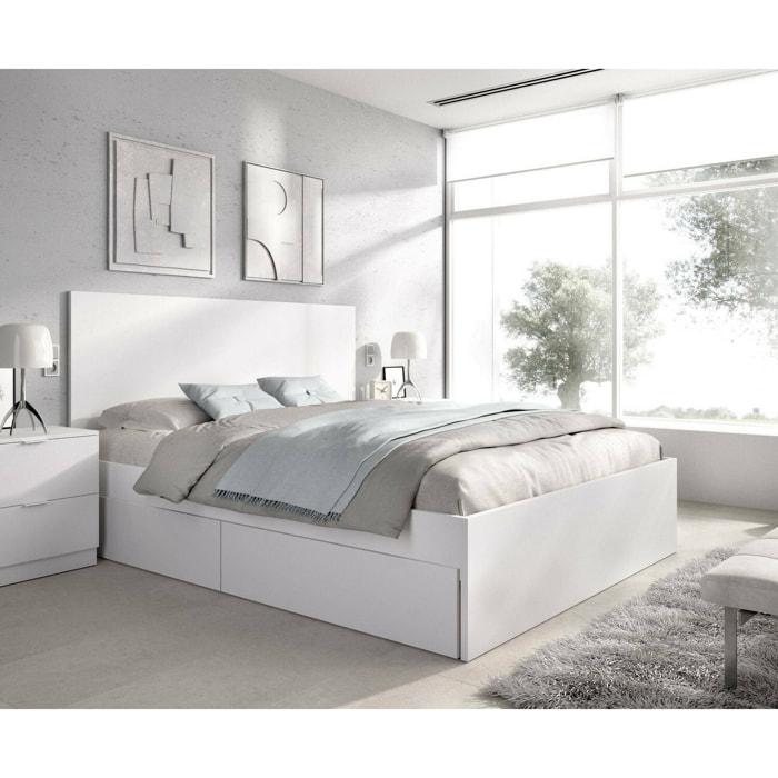 Letto alla francese Iona, Sommier per camera da letto, Giroletto per stanza, Struttura porta materasso, 249x195 h100 cm, Bianco