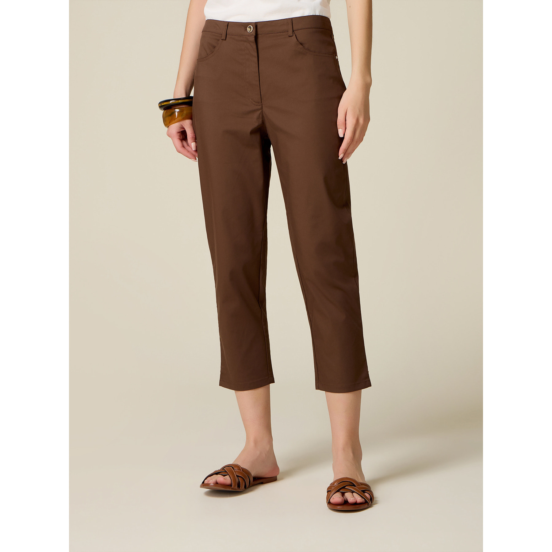 Oltre - Pantaloni capri misto cotone - Marrone