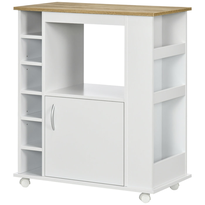 Aparador de Cocina con Ruedas Buffet de Comedor con Puerta y Compartimientos de Almacenamiento Mueble Auxiliar para Microondas de Estilo Moderno 75x39,5x88 cm Blanco