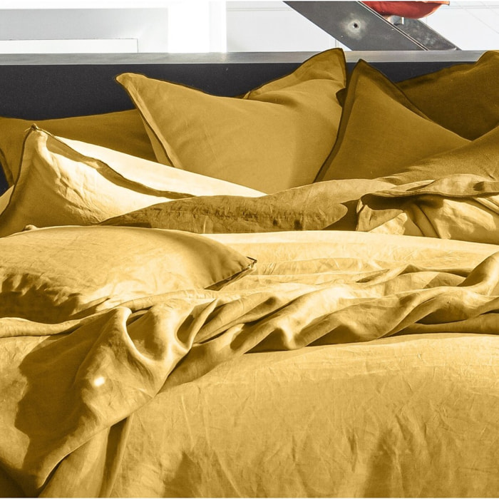 Housse de couette 100% lin lavé jaune or