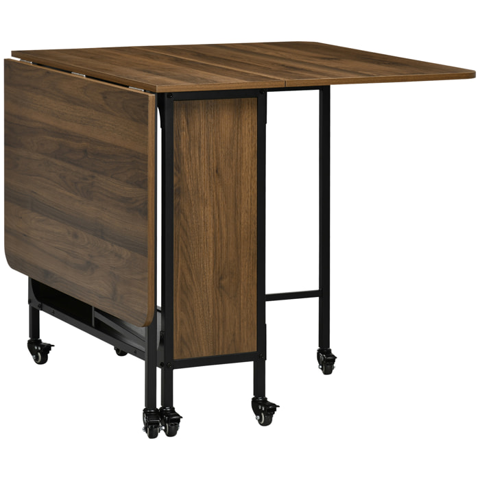 Mesa Plegable de Comedor Mesa de Cocina Plegable con Ruedas Alas Abatibles y Estante de Almacenamiento Mesa Plegable para Salón 130x80x74 cm Madera Marrón