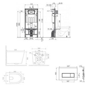Pack WC bâti-support autoportant SAT + WC suspendu sans bride Ceramia + abattant SoftClose + plaque blanche (SMART-CETOR-4)