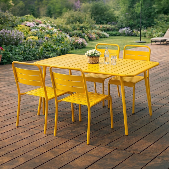 Ensemble table de jardin 120 cm et 4 chaises jaune EVORA