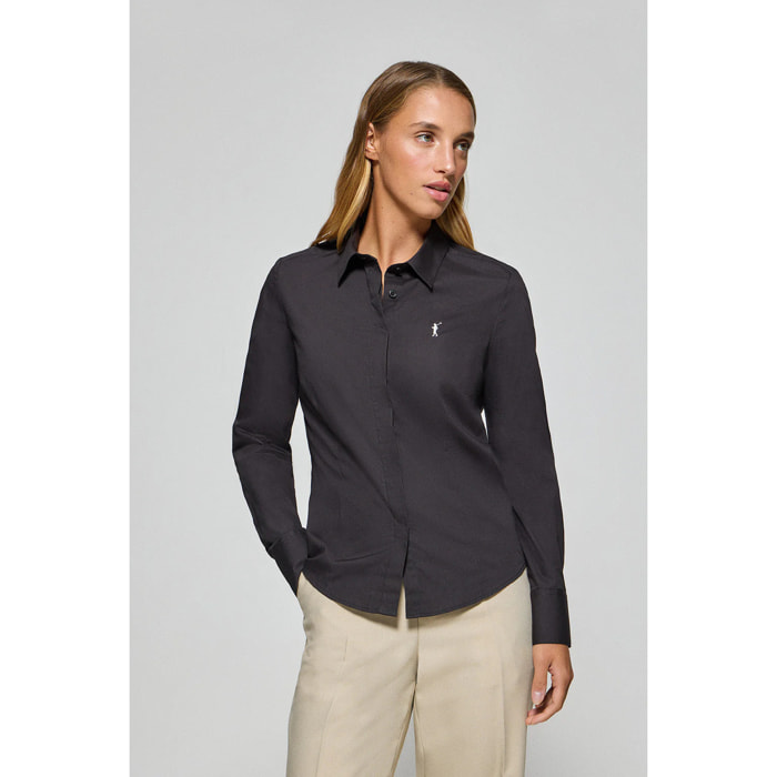 Camicia slim in popeline nera con logo Rigby Go ricamato