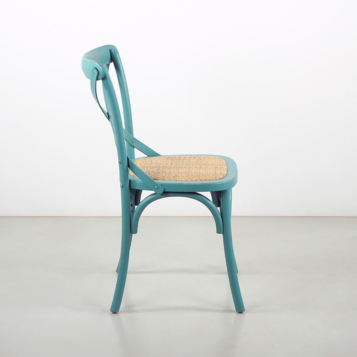 Set 2 sedie in legno di olmo e rattan azzurre vintage - Cross