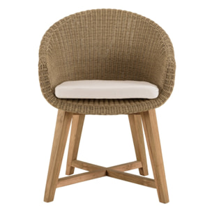 KALLY - Lot 2 fauteuils jardin rotin synth. et coussin pieds croisés